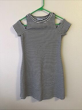 Zara Black & White Striped Cold-Shoulder Knit Dress
